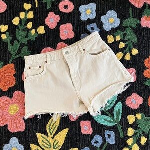 Zara Cream Denim Shorts with Raw Hem